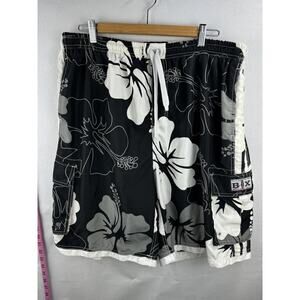 BASIX Surf Gear Board Shorts XXL, Black Floral Print, 100% Polyester